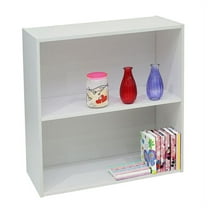 Darrin 2 Tier Open Shelf Bookcase Storage Organizer, White Wood, Contemporary
