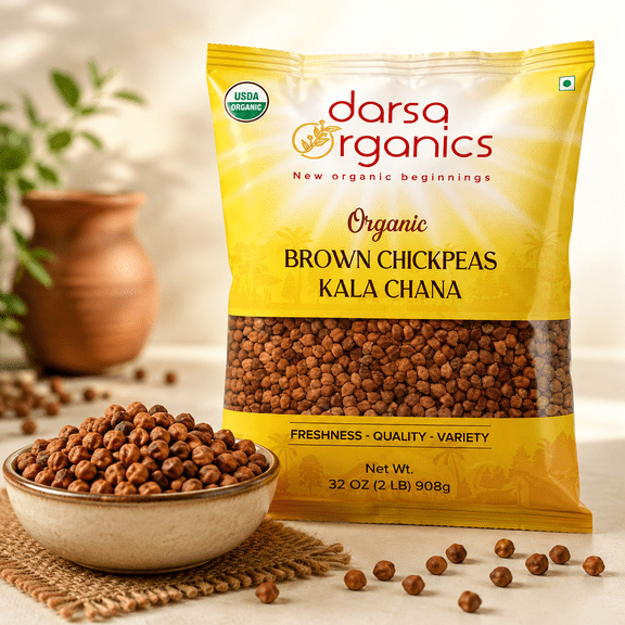 Darsa Organics Black Chickpeas Lentils, Kala Chana Dal, 2 lb USDA Organic Brown Garbanzo Beans, Non-GMO, Ideal for Vegan & Gluten-Free Diets, Chemical-Free Food Grade Pouch