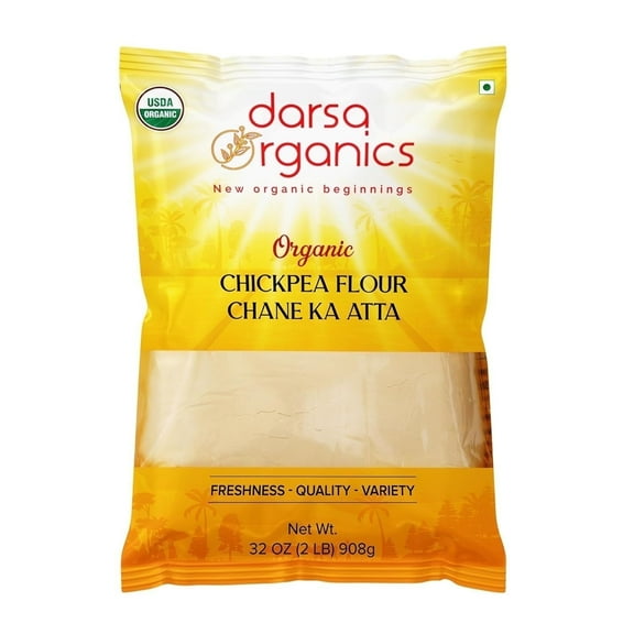 Darsa Organics Chickpea Flour 2 lb | Chane Ka Atta | Besan | USDA Organic | Chemical-Free | Non-GMO | Kosher | Vacuum Packed