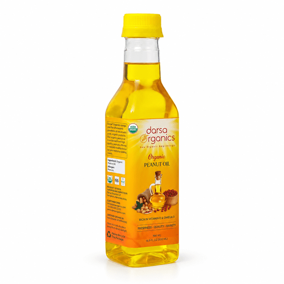 Darsa Organics Cold Pressed Peanut Oil, 500 ml, USDA Organic, Non-GMO, Chemical-Free, BPA-free Bottle