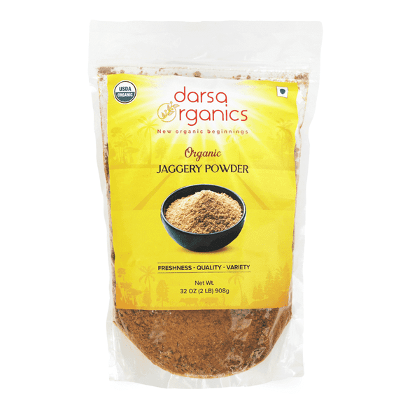 Darsa Organics Jaggery Powder | 32 oz Resealable Pouch with Zipper | Non GMO & Gluten Free | USDA Certified | Vegan & Kosher Sugar Replacement | Sugar Substitutes