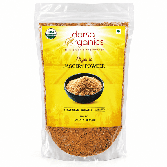 Darsa Organics Natural Unrefined Jaggery Powder, 32 oz Resealable Pouch, Non-GMO, Gluten Free, USDA Certified
