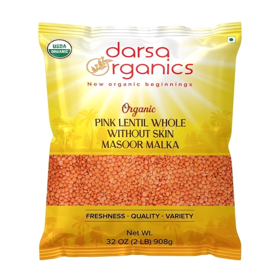 Darsa Organics Red Lentils Without Skin 2 lb | Indian Masoor Dal | USDA Organic Lentils | Non-GMO | Chemical-Free | Kosher I Great for Red Lentils Pasta and Lentil Soups