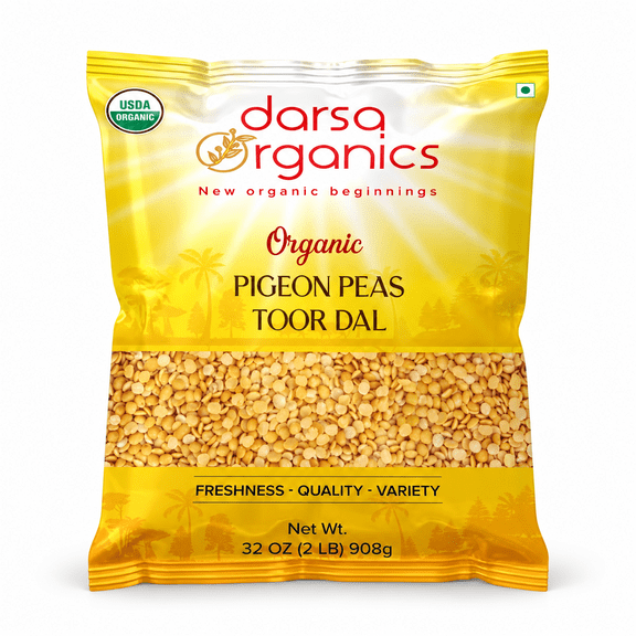 Darsa Organics Toor Dal, 2 lb, USDA Organic Yellow Split Peas