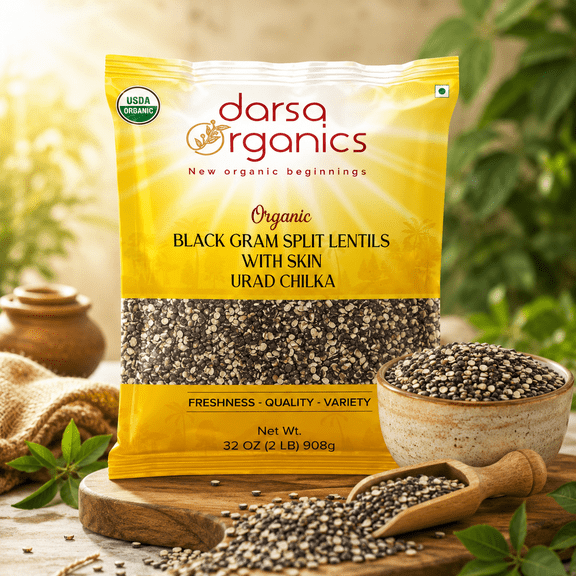Darsa Organics Urad Dal Chilka 2 lb - Organic Black Gram Split Lentils