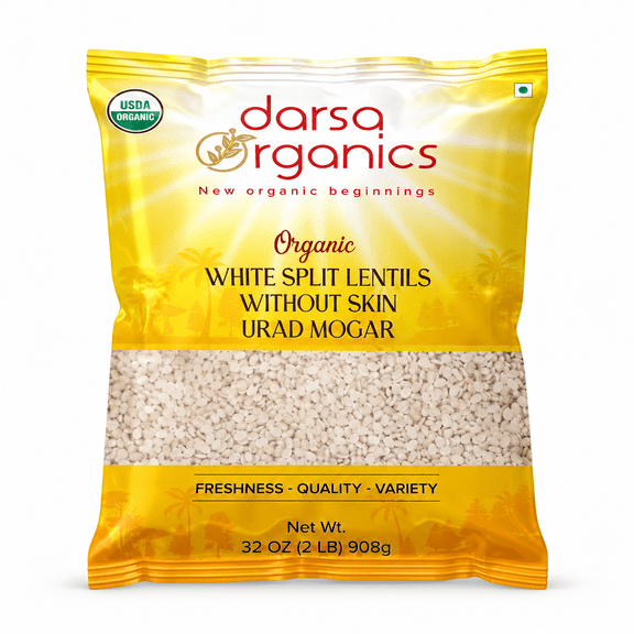 Darsa Organics USDA Organic Non-GMO Kosher Urad White Split Dal, 2 lb