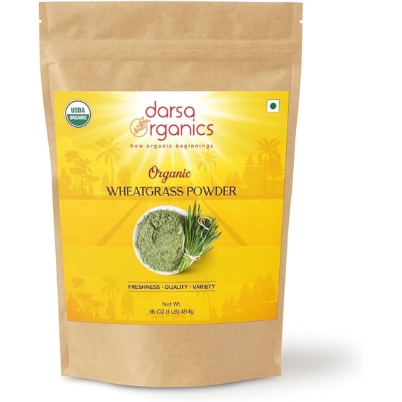 Darsa Organics Wheatgrass Powder, 1 lb - Organic, Non-GMO, Kosher, Gluten-Free, Rich in Fiber & Vitamins