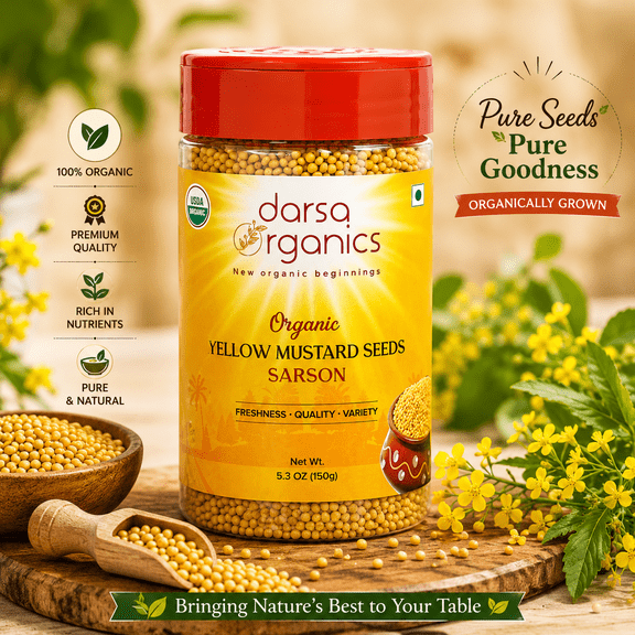 Darsa Organics Yellow Mustard Seeds, 5.3 oz, USDA Organic, Non-GMO, Kosher