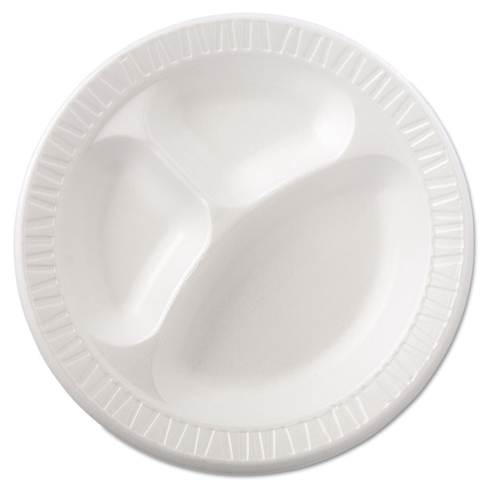Dart 10.25-Inch White Laminated Foam Plate 3-Compartment Disposable – Case Of 500
