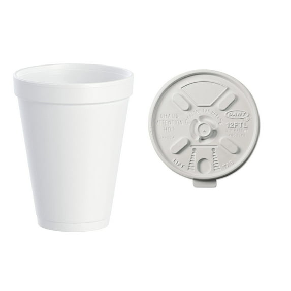 Dart 12J12 White Foam 12 Ounce Cup with 12FTL Lids. Pack 100 Sets