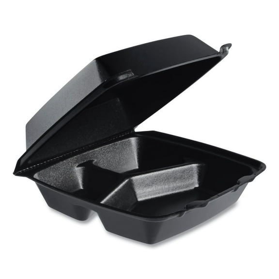 Dart 85HTB3R 3 Compartments 7.96 in. x 3.2 in. x 8.36 in. Foam Insulated Foam Hinged Lid Containers - Black (200/Carton)