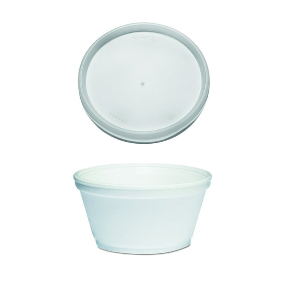 Dart 8SJ20 8 Ounce Foam Container with 20JL Vented Lid in White. For Hot and Cold Foods. Ice Cream, Yogurt, Soup, Takeout, Carryout. Pack of 100 Sets.