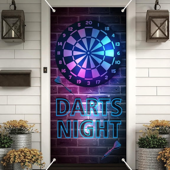 Dart Board Backdrop Banner Photography Background Door Cover Decor for Men Boys Dart Battle Game Night Birthday Party 35x72 Inch