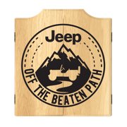 Dart Board Cabinet Set- Jeep Black Mountain Dartboard Game Includes 6 Steel Tip Darts, Scoreboard & Hanging Wood Cupboard