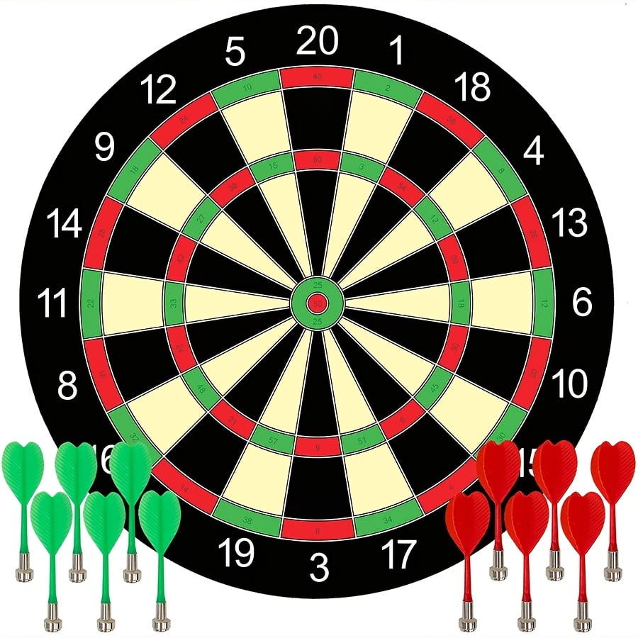 Dart Board Game Set With 12 Darts 6 Green 6 Red Safe Indoor Outdoor Dart Game Ideal Gift For Family Friends Entertainment