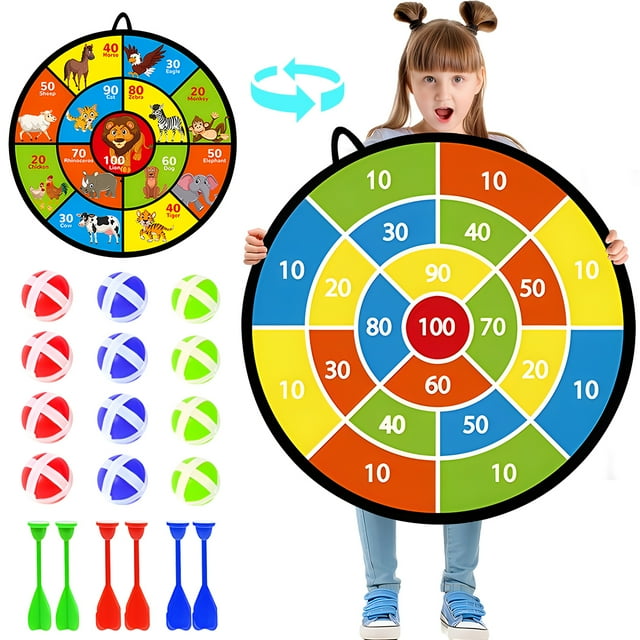 Dart Board for Kids 29" Large DoubleSided DartBoard with 12 Sticky