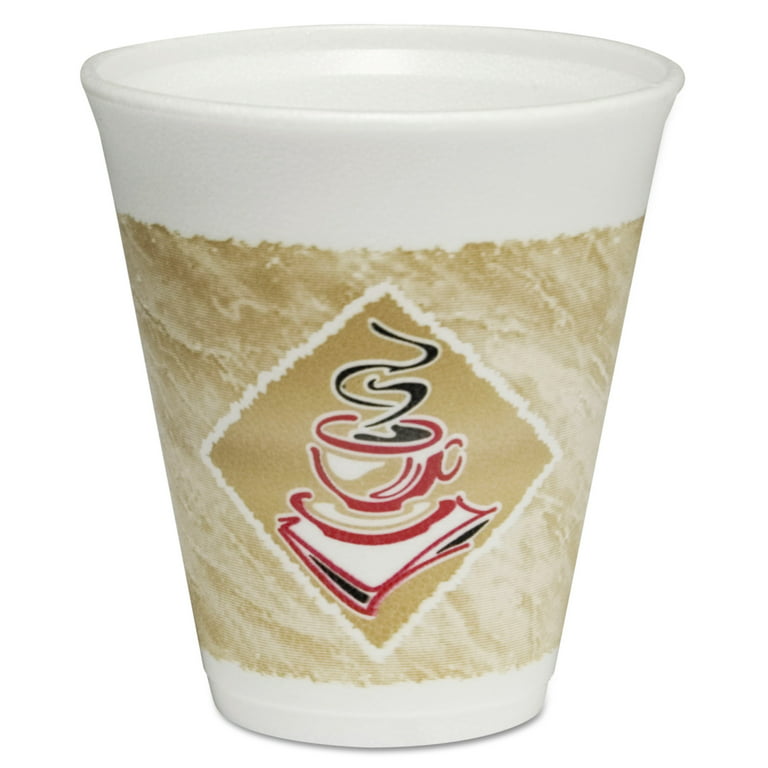 Dart Cafe G Foam Hot/Cold Cups, 12 oz, White with Brown and Red, 1000/Carton