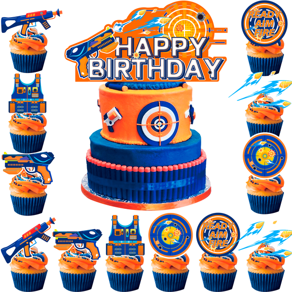 Dart Cake Decorations,13pcs Dart Cake Toppers Set Includes 1 Dart Birthday Cake Topper & 12 Dart Cupcake Topper, for Boys/Girls Kids Dart Birthday Decorations Supplies