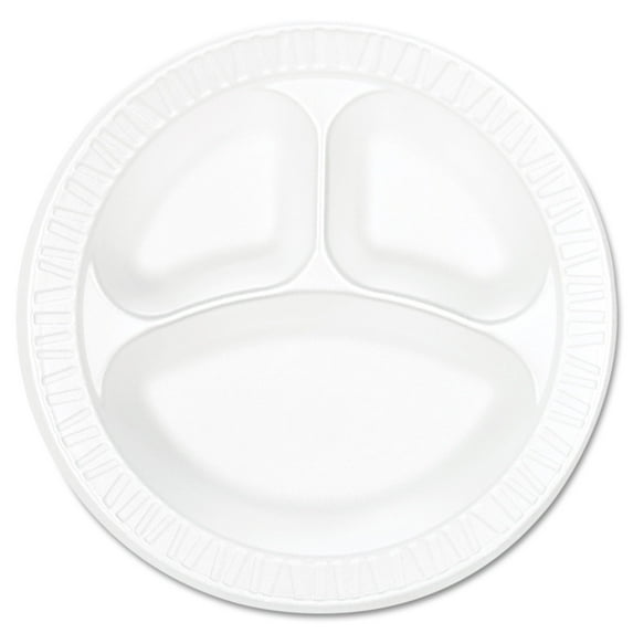 Dart Concorde Foam Plate, 3-Compartment, 10.25" dia, White, 125/Pack, 4 Packs/Carton
