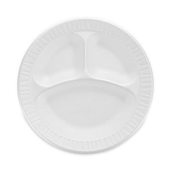 Dart Concorde Non-Laminated Foam Plate, 3-Compartment, 10.25" dia, White, 125/Pack, 4 Packs/Carton (10CPWC)