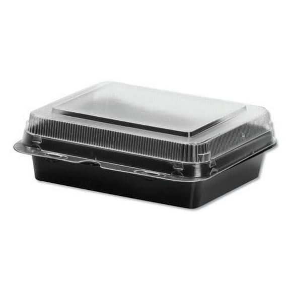 Dart Creative Carryouts Hinged Plastic Hot Deli Boxes, Medium Snack Box, 18 oz, 6.22 x 5.9 x 2.1, Black/Clear, 200/Carton -SCC851611PS94