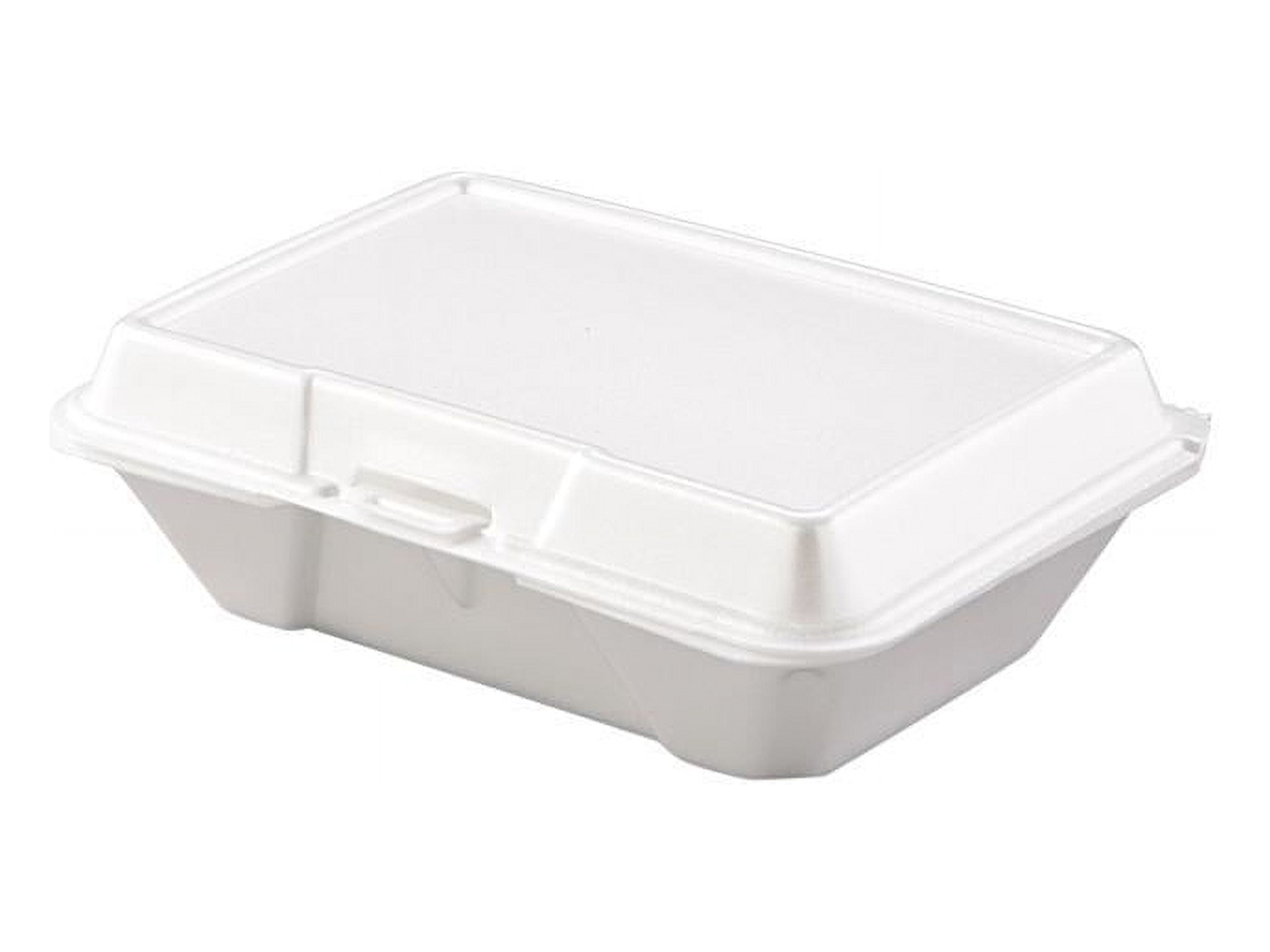 Asporto 26 oz White Plastic 3 Compartment Food Container - with Clear Lid,  Microwavable - 8 3/4 x 6 x 1 3/4 - 100 count box