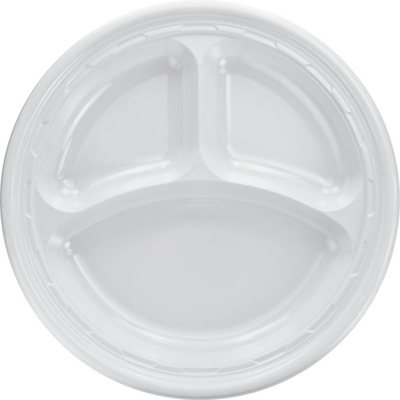 Dart, DCC10CPWF, 3-sect Disposable Plastic Dinnerware Plate, 500 / Carton, White