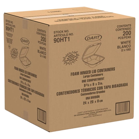 Insulated Foam Hinged Lid Containers 1-Compartment 9 x 9.4 x 3 White 200/Pack 2 Packs/Carton 90HT1