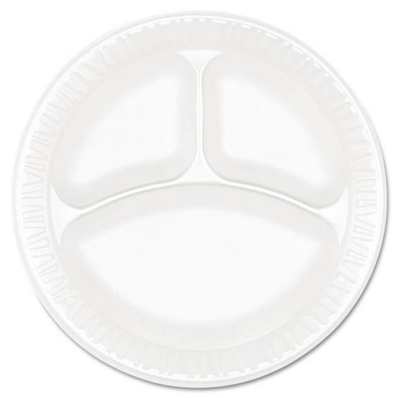 Concorde Foam Plate, 3-Compartment Plate, 9" dia, White, 125/Pack, 4 Packs/Carton