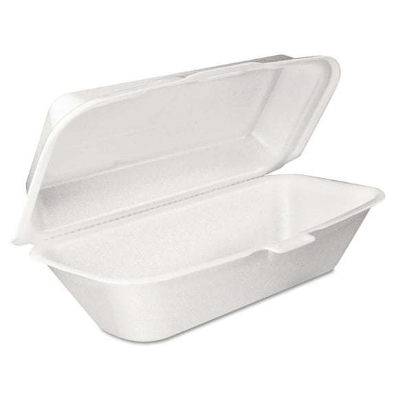 Dart Foam Hinged Lid Container, Hoagie Container with Removable Lid, 5.3 x 9.8 x 3.3, White, 125/Bag, 4 Bags/Carton -DCC99HT1R