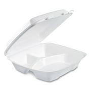 Dart Foam Hinged Lid Container, Performer Perforated Lid, 3-Compartment, 9 x 9.4 x 3, White, 100/Bag, 2 Bag/Carton