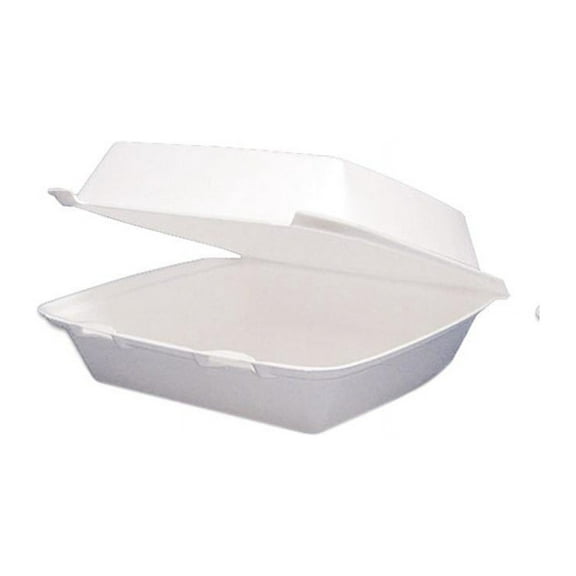 Dart Foam Hinged Lid Containers, 1-Compartment, 8.38" x 7.78" x 3.25", White, 200/Carton