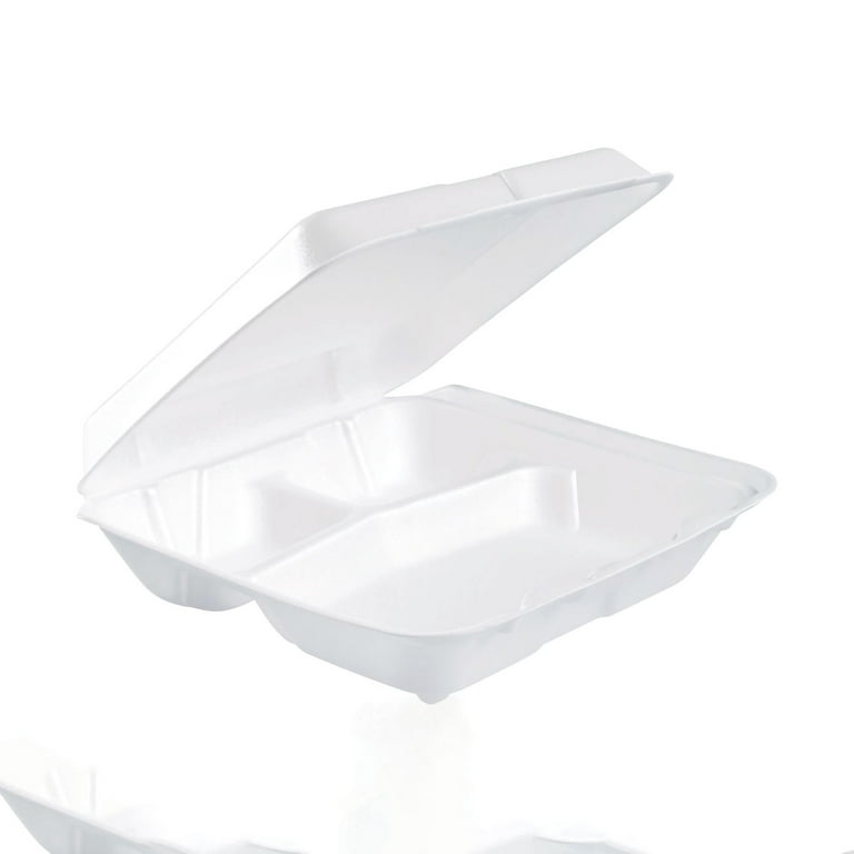 Foam Hinged Lid Containers, 3-Compartment, 7.5 x 8 x 2.3, White, 200/Carton Foam Hinged Lid Containers, 3-Compartment, 7.5 x 8 x 2.3, White, 200/Carton
