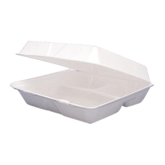 Dart Foam Hinged Lid Containers, 3-Compartment, 8.38 x 7.78 x 3.25, 200/Carton -DCC85HT3R