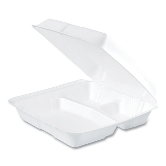 Dart Foam Hinged Lid Containers, 3-Compartment, 9.25 x 9.5 x 3, White, 200/Carton -DCC95HT3R