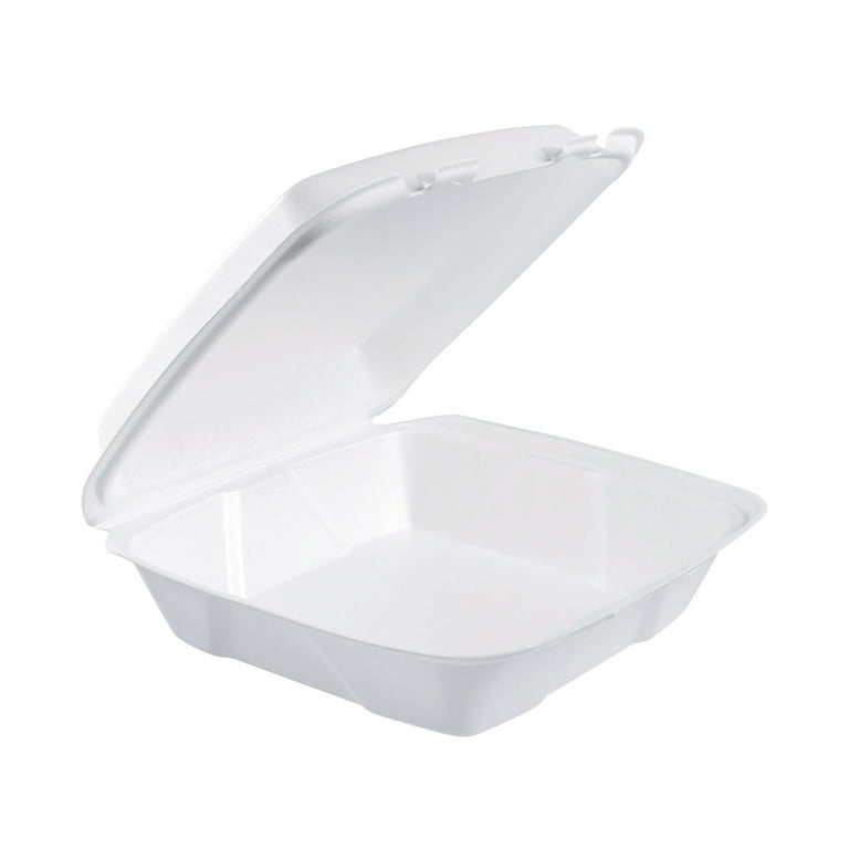Foam Hinged Lid Containers, 9 x 9 x 3, White, 200/Carton Foam Hinged Lid Containers, 9 x 9 x 3, White, 200/Carton
