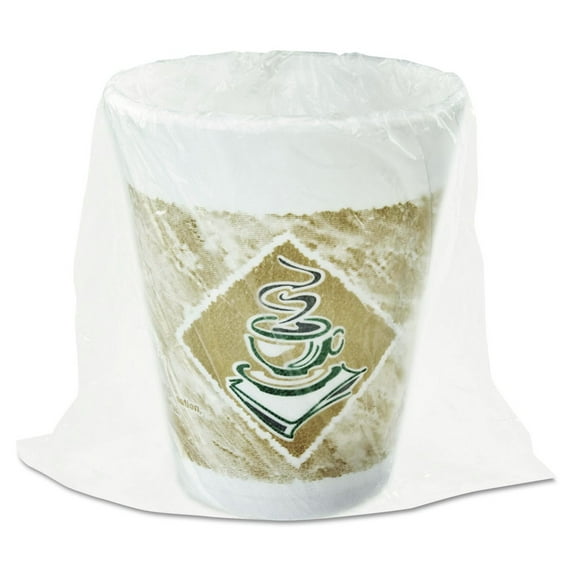 Dart Foam Hot/Cold Cups, 8 oz., Café G Design, White/Brown with Green Accents -DCC8X8GWRAP