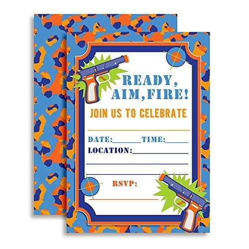 Dart Gun Birthday Party Invitations