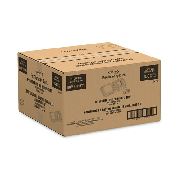 Dart Hinged Lid Containers, Single Compartment, 9 x 8.8 x 3, White, Plastic, 150/Carton