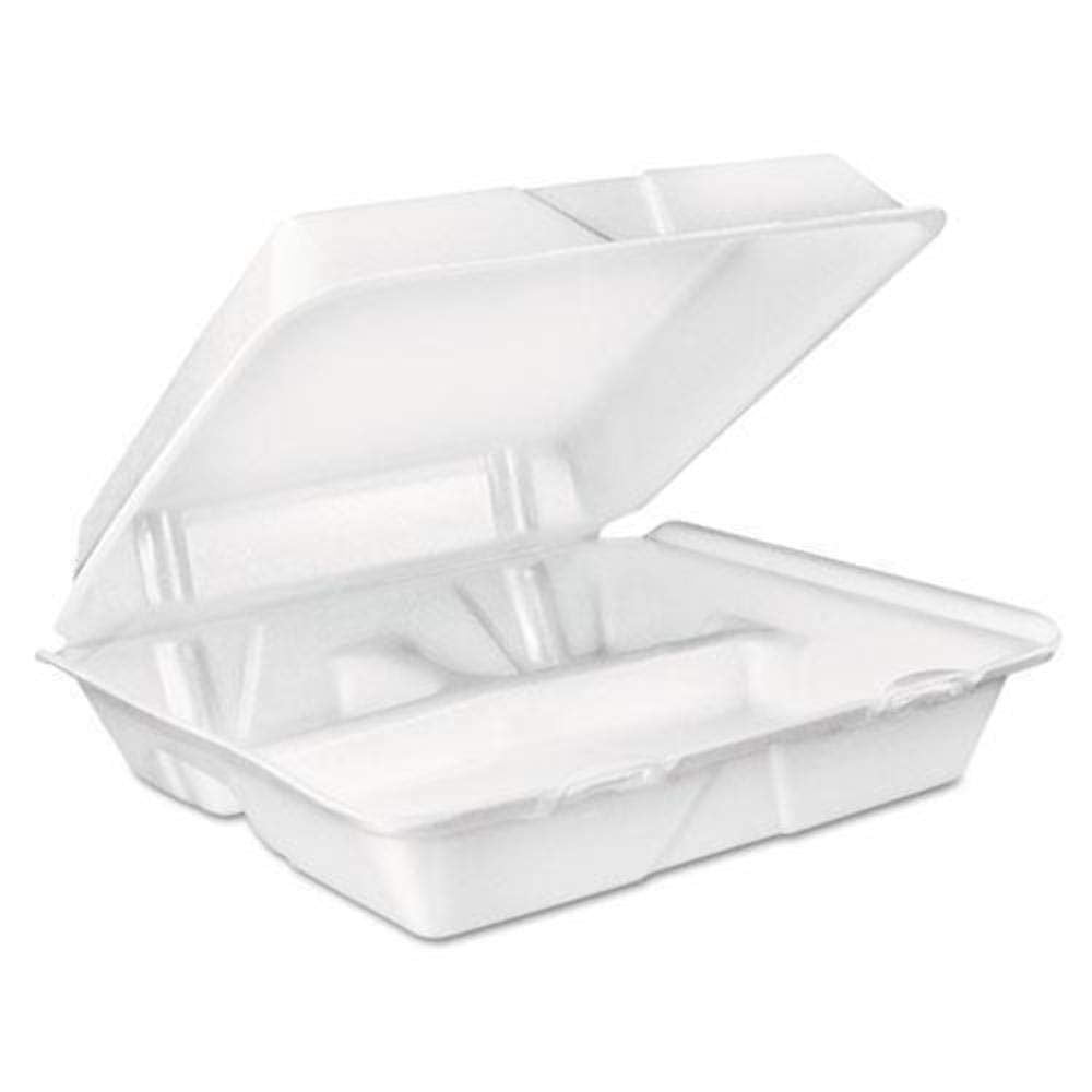Dart Large 3-Compartment White Foam Carryout Food Container