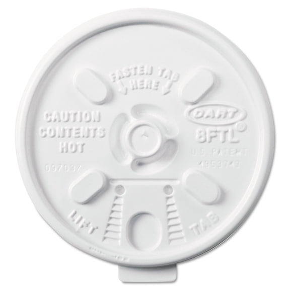 Dart Lift n' Lock Plastic Hot Cup Lids, Fits 8 oz Cups, White, 1,000/Carton -DCC8FTL