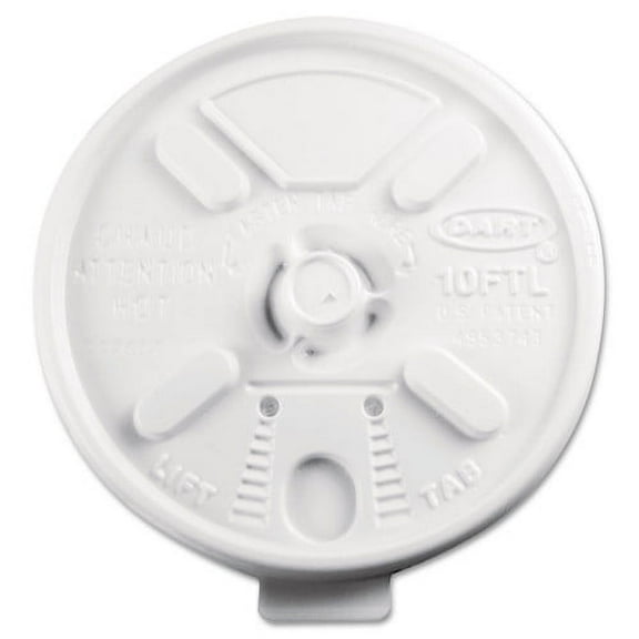 Dart Lift n' Lock Plastic Hot Cup Lids, Fits 10 oz Cups, White, 1,000/Carton, Each