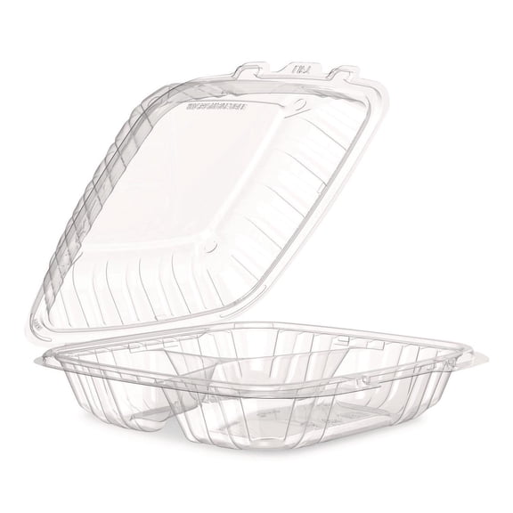 9 in. x 8.75 in. x 3 in. 3-Compartments ProPlanet Microwaveable Plastic Hinged Containers - Clear (150/Carton)