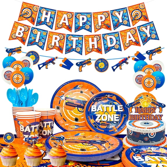 Dart Party Supplies,162pcs Dart Birthday Decorations Tableware Set - Dart Party Plates Cups Napkins Tablecloth&Dart Balloons Banner Cake Topper