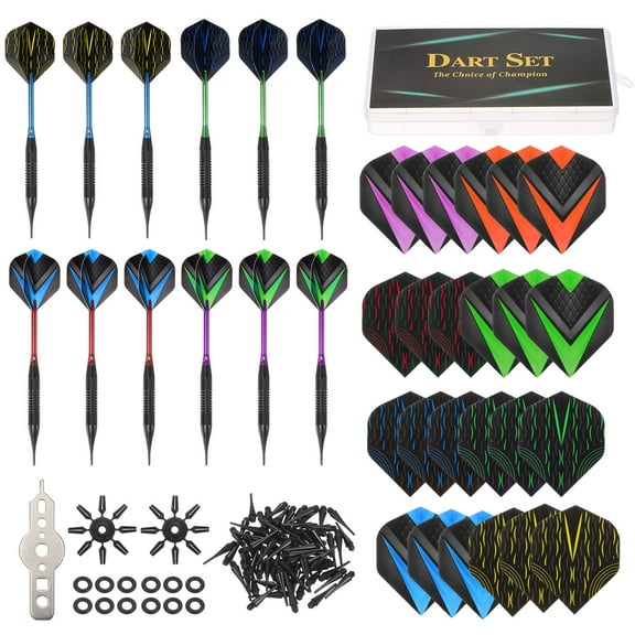Dart Plastic Tip Set, 12Pcs 18Gram with Soft Dart Tip 100 Extra Tips 24 Flights Wrench Flight Protectors