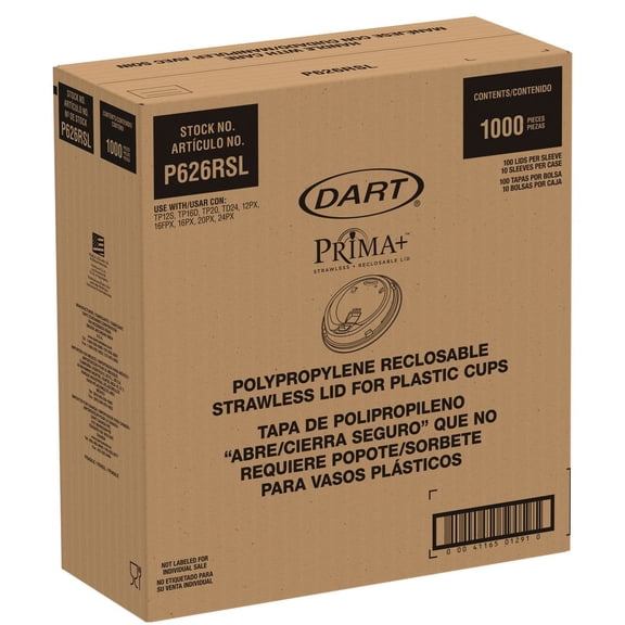 Dart P626RSL Reclosable Strawless Lids, Fits 1226 oz Cold Cups, Clear Polypropylene Sip-Thru Lid, Spill-Resistant, 1,000 Ct  Cold Beverage Lid for Iced Coffee, Tea, Soda, Smoothies