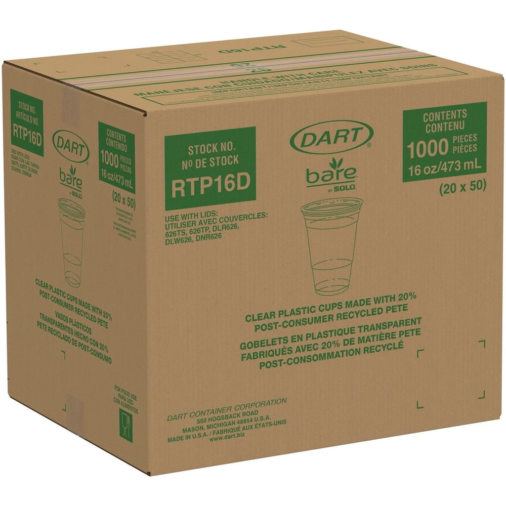 Bare Eco-Forward 16 oz to 18 oz RPET Cold Cups - Clear (1000/Carton)