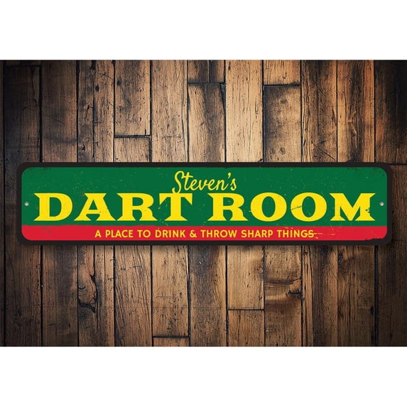 Dart Room Novelty Decor, Metal Wall Sign - 4x18 Inches