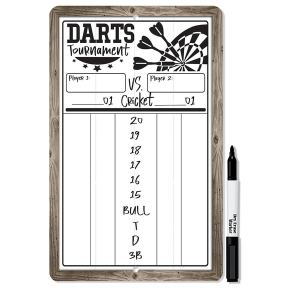 Dart Scoreboard (white) Dry Erase for Keeping Score in All Cricket Games, 301 or 501 - Dart Board Scoreboard Includes Magnetic Dry Erase Marker with Eraser - A Really Great Looking Darts Scoreboard