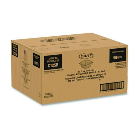 Dart Square Plastic Bowls, 12 oz, 8.5 x 8.5 x 2.64, Clear, Plastic, 63 Bowls/Sleeve, 8 Sleeves/Carton